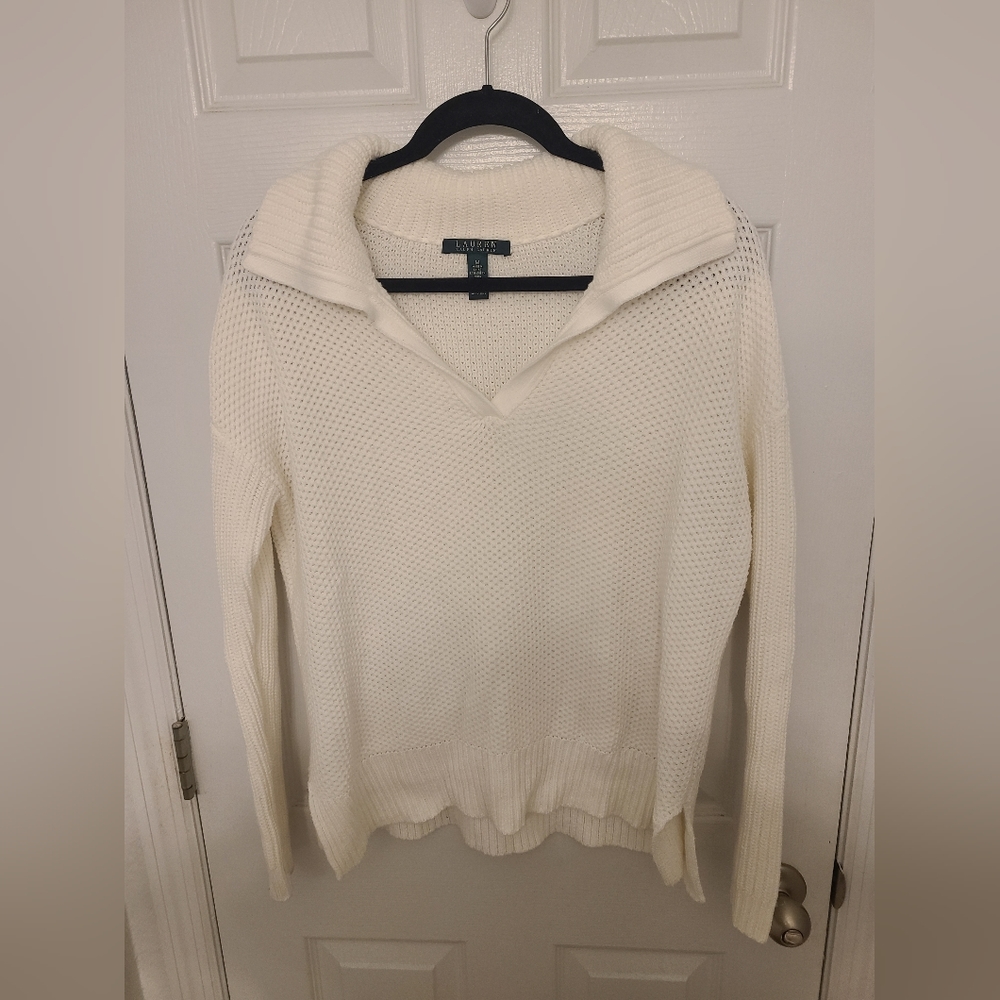Lauren Ralph Lauren White Collared Sweater